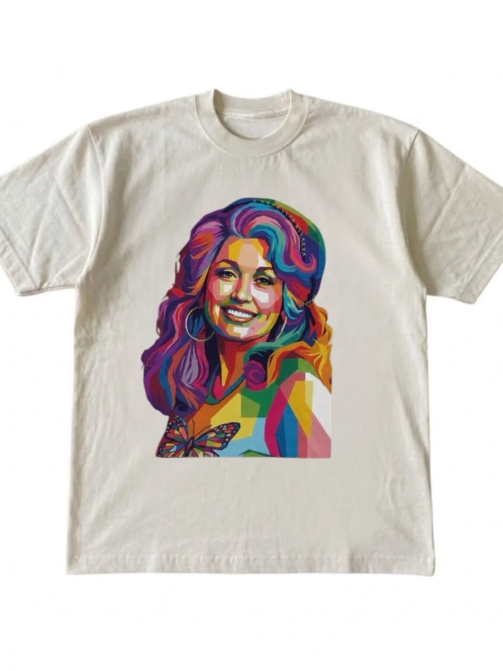 White Tee with Multicolor Pop-Art Dolly Parton - Picture 1 of 4